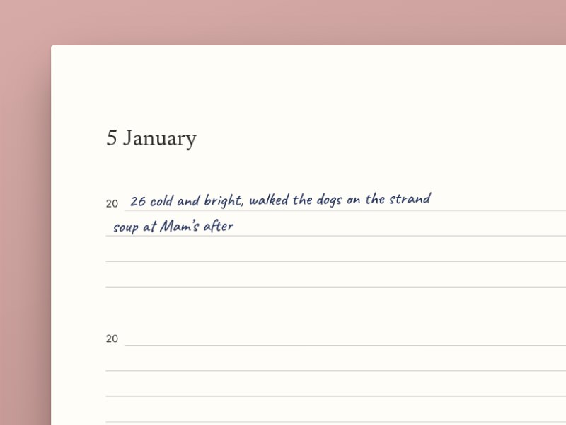A few lines a day open on 5 January, with one year written in by hand