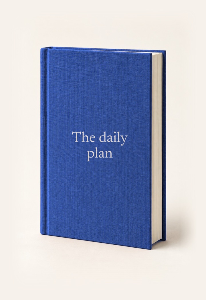 The cover of The daily plan, a hardcover in Blue with its title on the front.